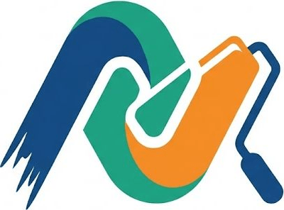 Стилизованный логотип компании Краски Альфа, состоящий из геометрических фигур в корпоративных цветах.